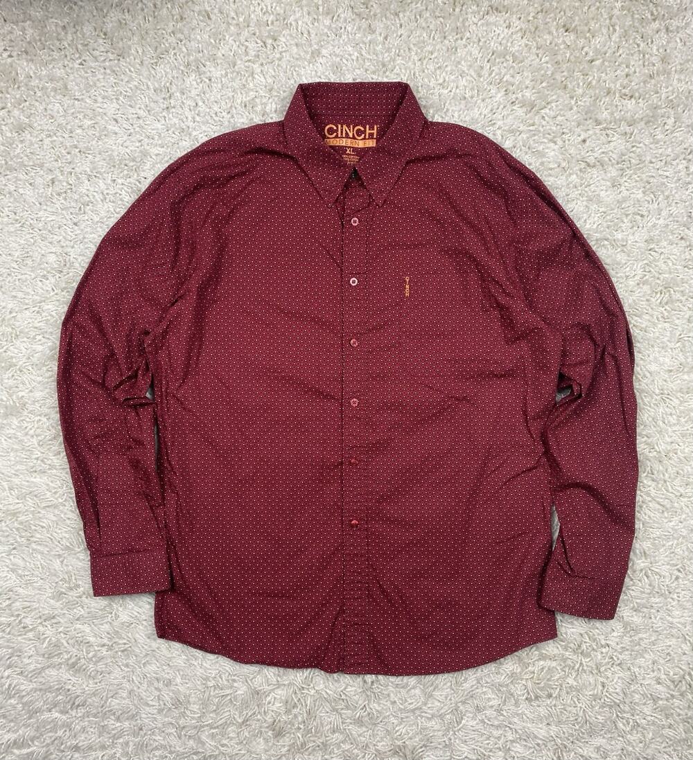 Cinch Modern Fit Mens XL Burgundy Geometric Long Sleeve Button Up Shirt NWOT